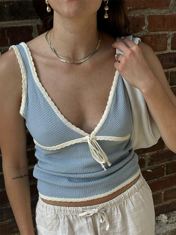 TARUXY Top corto retro con escote en V profundo para mujer, estilo Y2K, con volantes, estilo vintage, con lazo anudado, tejido, sin espalda, bonito, 2024 