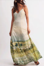 Oil Painting Scenic Cami Elegant Maxi Dress