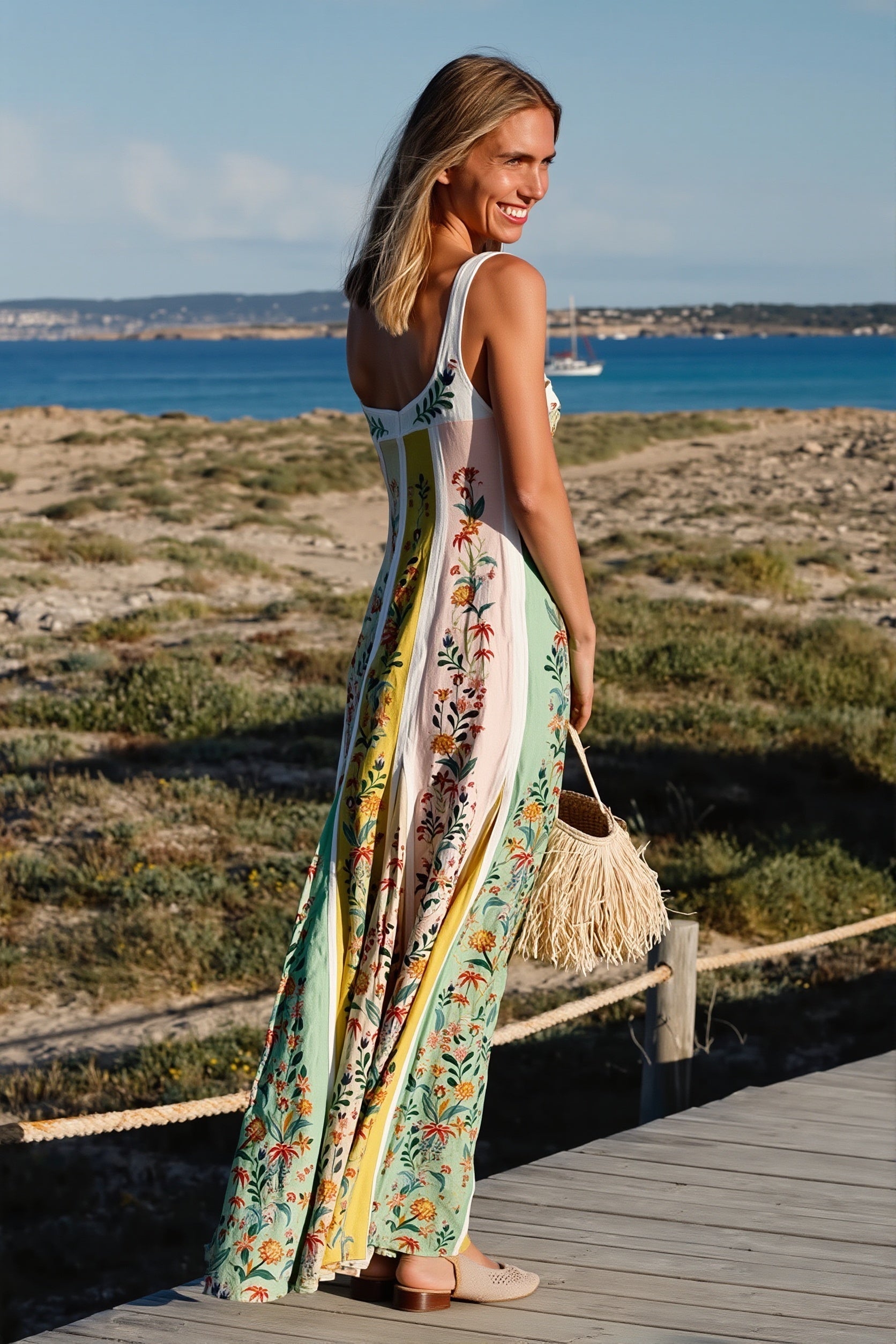 Floral Splice Loose Swing Maxi Dress