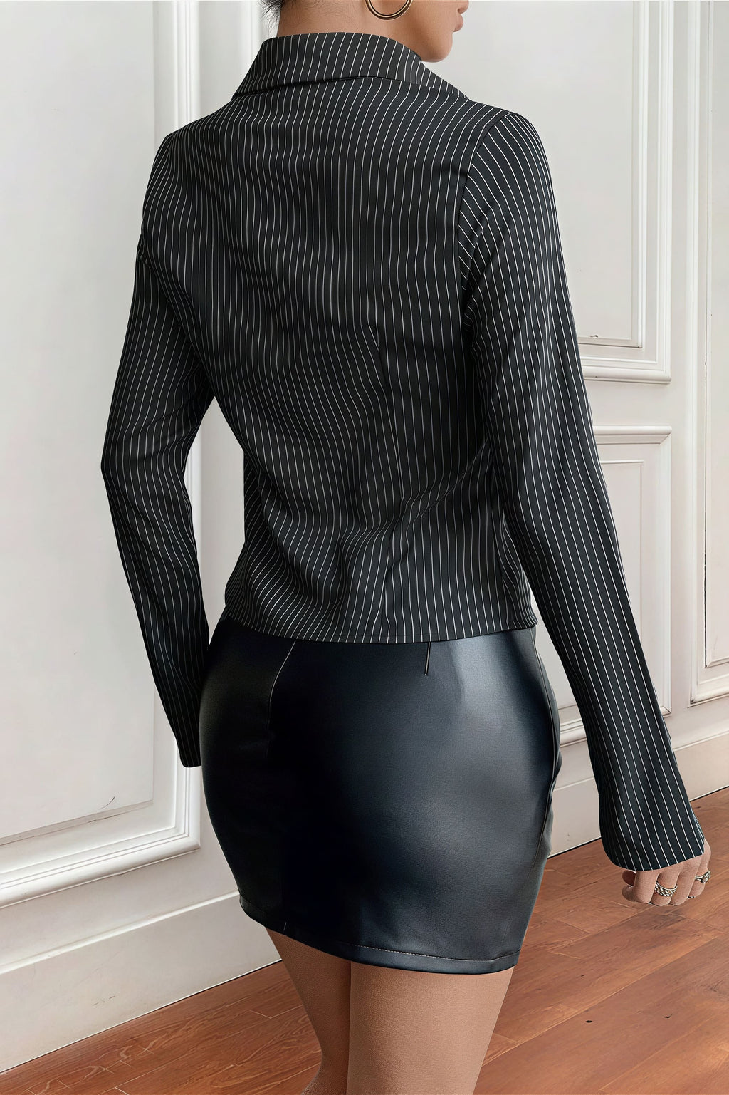 Lapel Buckle Flare Sleeve Long Sleeve Blouse