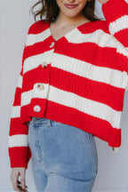 Loose Stripe V Neck Long Sleeve Knit Cardigan