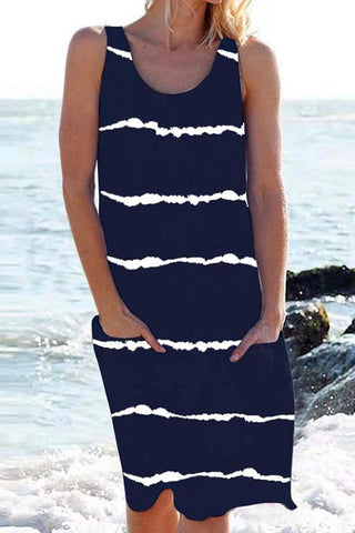 Meridress Scoop Neck Stripes Tie Dye Tank Dress