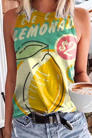 Camiseta sin mangas con estampado gráfico y cuello redondo de Meridress