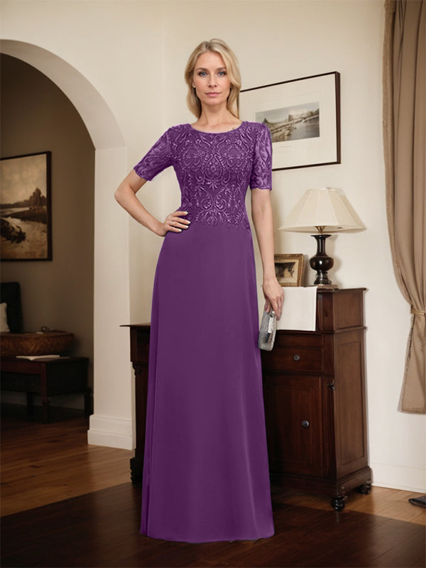 A-Linien-Kleid aus Chiffon mit Pailletten und Rundhalsausschnitt, bodenlang, für die Mutter der Braut