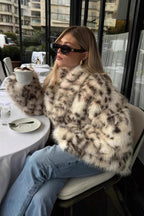 Leopard Print Faux Fur Collar Coat
