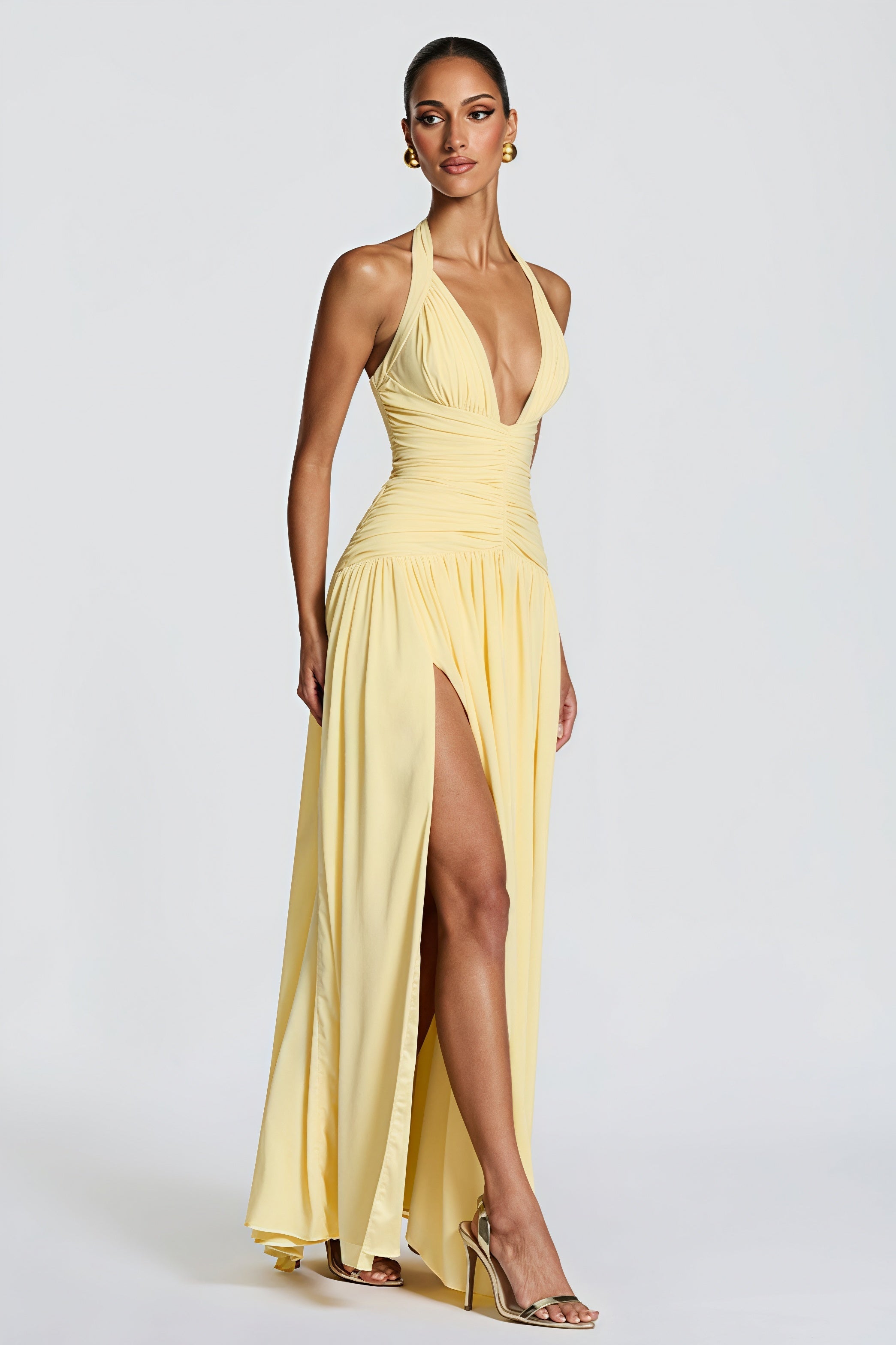 Elegant Halter Neck Slit Backless Maxi Dress
