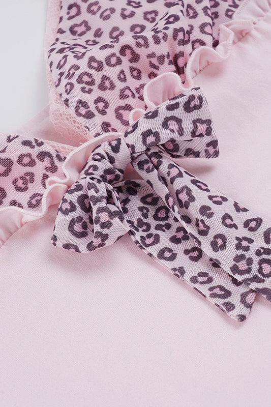 Pink Leopard Mesh Splice Tie Cami Top