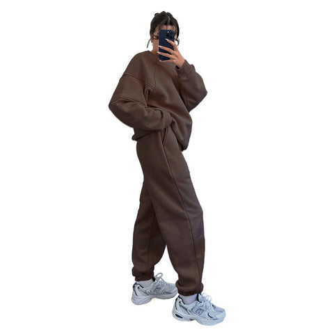 Autumn Winter Solid Color Round Neck Long Sleeve Sweaters Women Clothing Casual Loose Trousers Suit – Cozy Chic Fashion Set