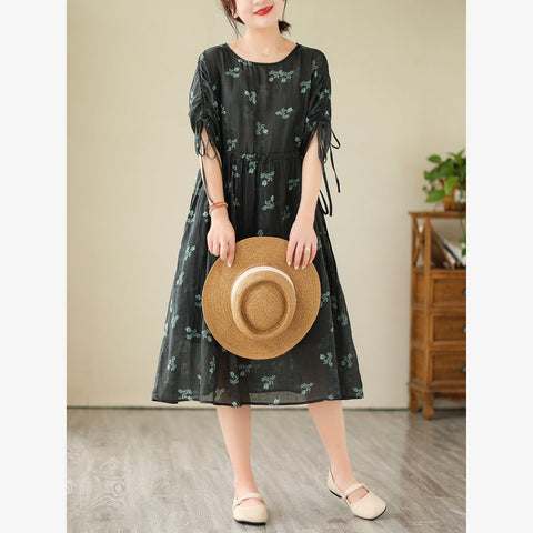 Summer Retro Casual Linen Floral Dress