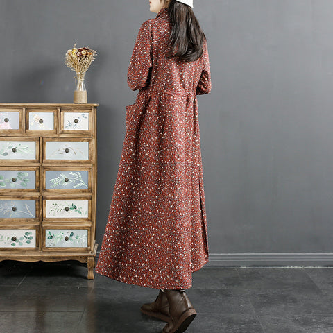 Vestido retro de invierno de lino y algodón con estampado floral 