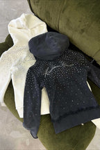 Rhinestone Crystal Zip Crop Hoodie