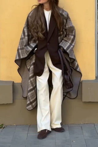 Retro-Karierter, zweiseitiger Wickelmantel 