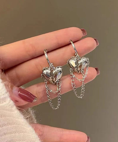 Pendientes colgantes con borlas y cadena de amor con gemas incrustadas en aleación de seda fina 