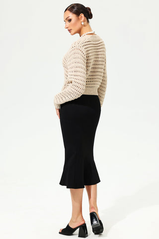 Langärmlige Strickjacke aus Wolle mit V-Ausschnitt 