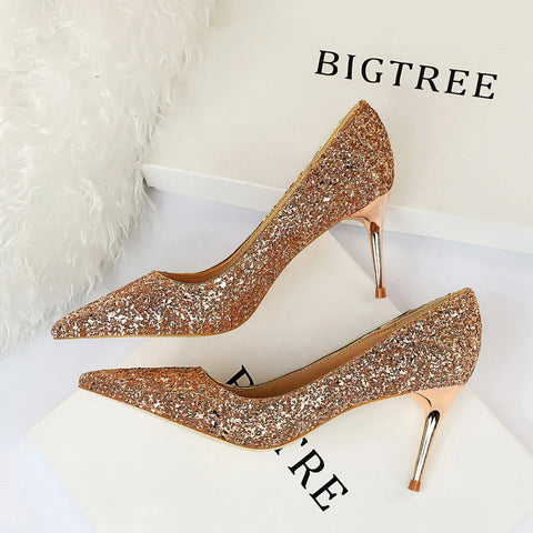 summer new  style sexy nightclub slim heels for women's skinny heels fashion glitter single shoes