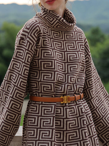 Vestidos tipo suéter con cuello alto, mangas largas y estampado jacquard, minivestidos