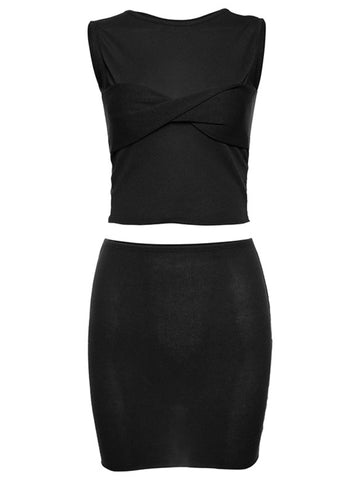 Tossy Damen Sexy Strick-O-Ausschnitt 2-teiliges Rock-Sets Sommerschleife Cover Up Lady Ärmelloses Tanktop Sexy Strandpartykleid Outfits 