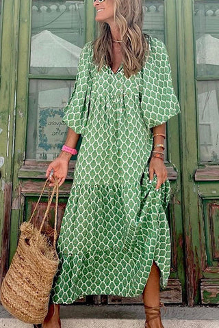 Vestido midi escalonado con mangas abullonadas de Fabulous Time 
