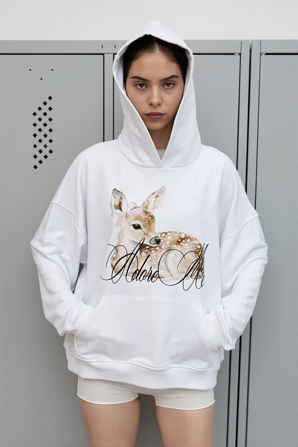 Deer Graphic Print Pullover Hoodie