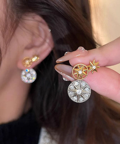 New Colorblock Copper Overgild Eight Pointed Star Stud Earrings
