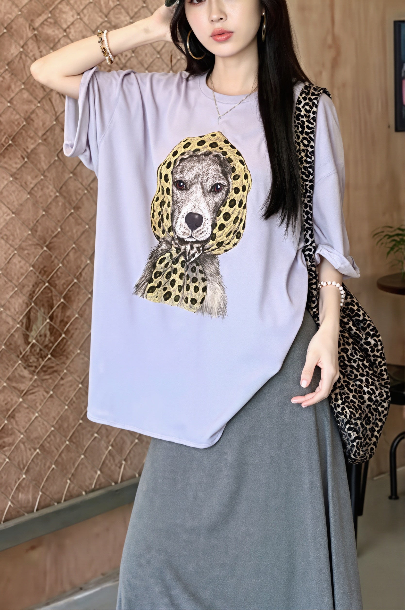 Puppy Print Loose Casual T‑shirt