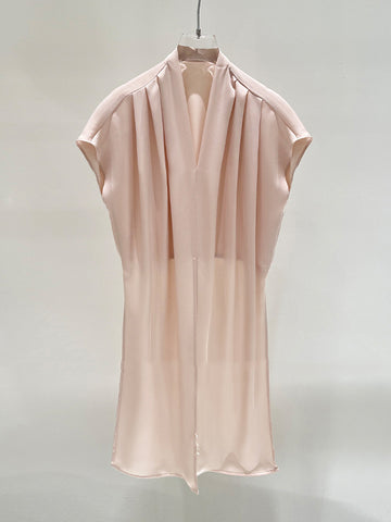 Loose Raglan Sleeve Knot Pleated Solid Color Split-Joint V-Neck Blouses&Shirts Tops