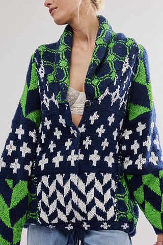 Suéter tipo cárdigan con estampado geométrico y dobladillo con cordón ajustable de Meridress