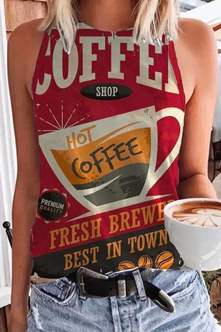 Camiseta sin mangas con estampado gráfico y cuello redondo de Meridress