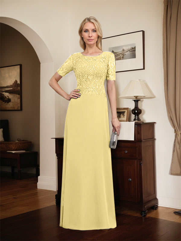 A-Linien-Kleid aus Chiffon mit Pailletten und Rundhalsausschnitt, bodenlang, für die Mutter der Braut