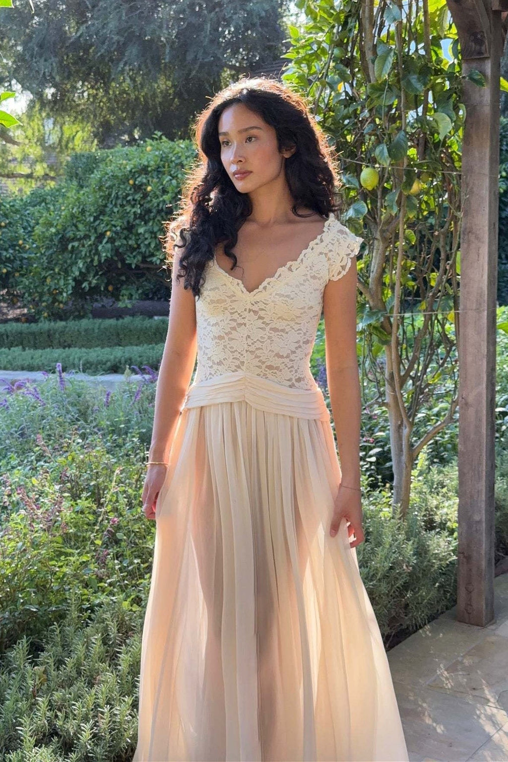 Sheer Lace V Neck Elegant Maxi Dress