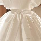 Festliches Mädchenkleid, Kleinkind-Geburtstagskleid, Kommunionskleid, Puffärmel, Schleife, flauschiges Prinzessinnenkleid 