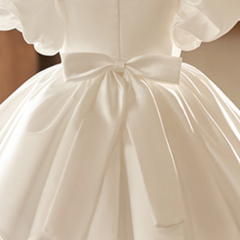Festliches Mädchenkleid, Kleinkind-Geburtstagskleid, Kommunionskleid, Puffärmel, Schleife, flauschiges Prinzessinnenkleid 