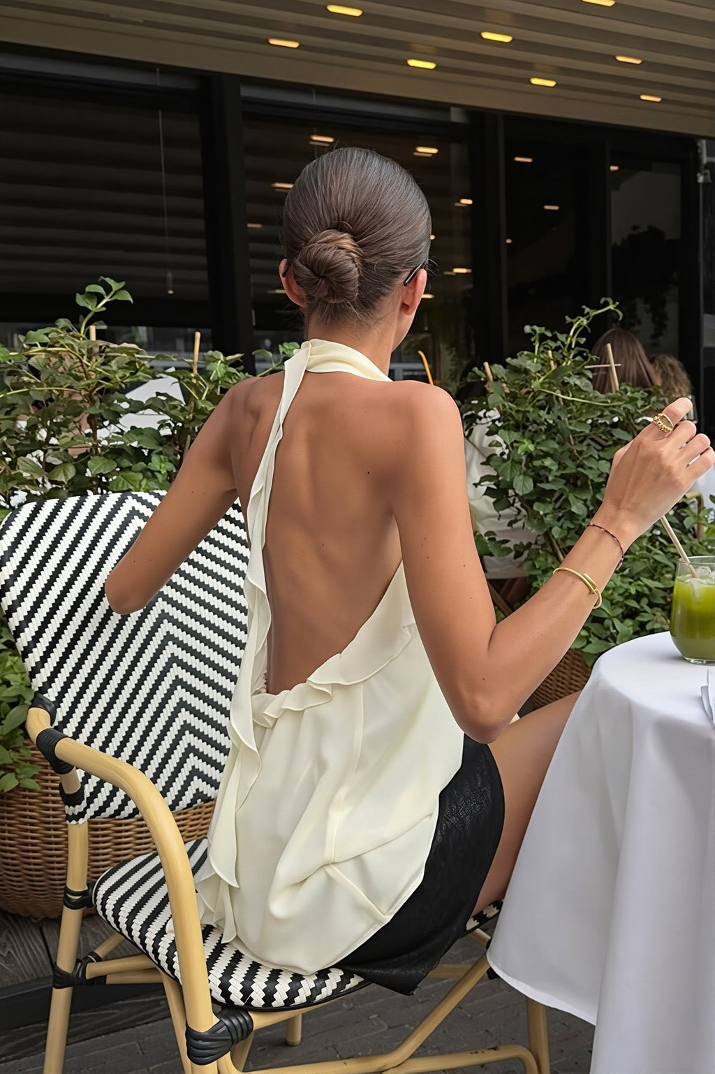 Ruffle Backless Chiffon Halter Top