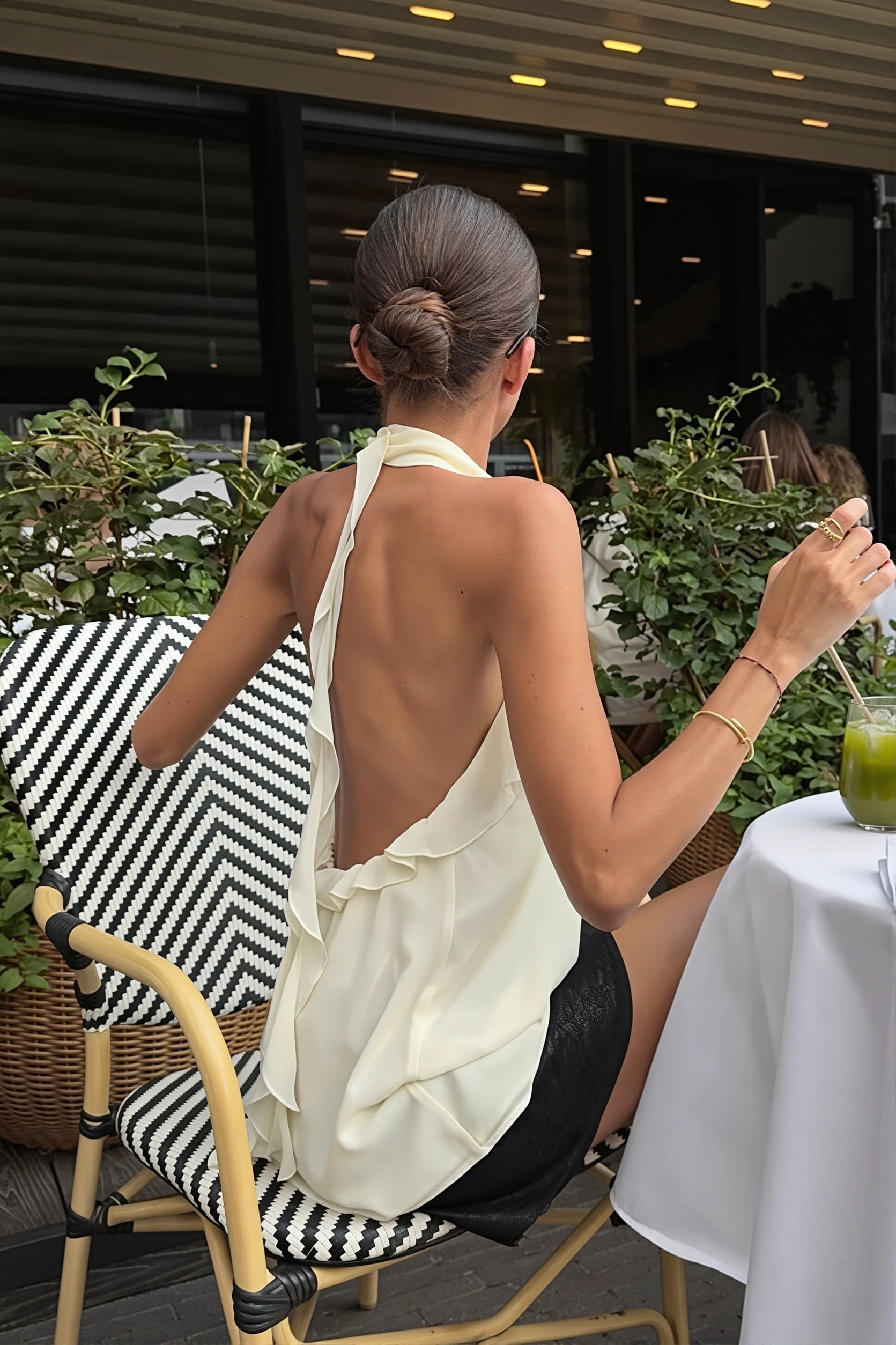 Ruffle Backless Chiffon Halter Top