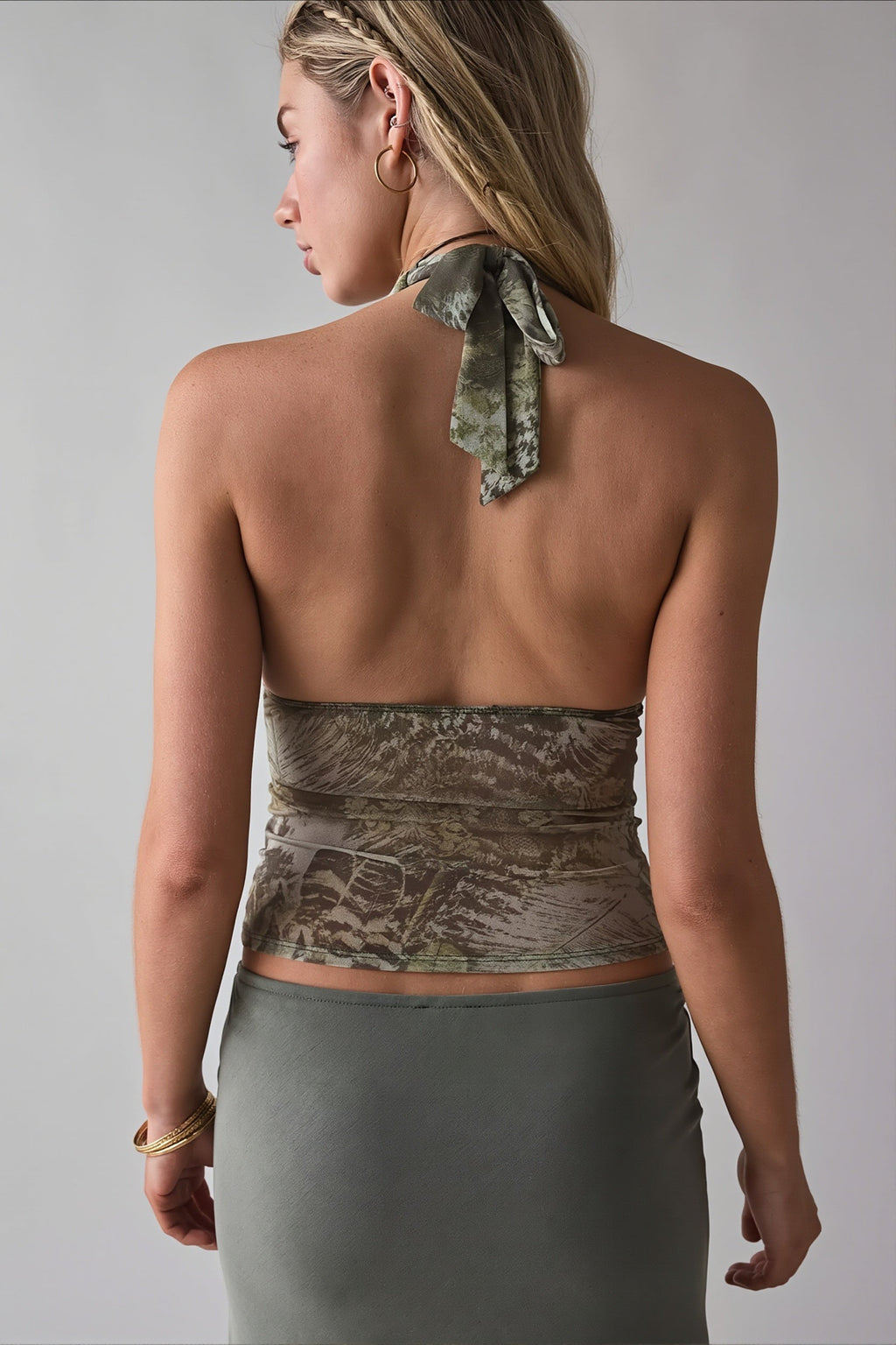 Stylish Printed Mesh Sexy Halter Top
