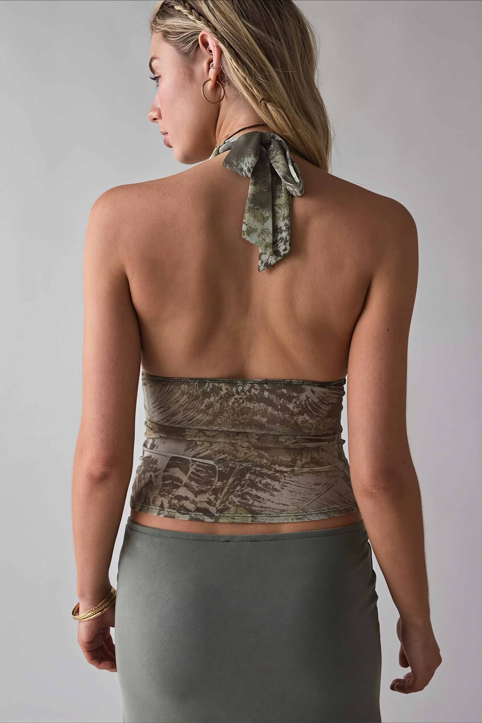 Stylish Printed Mesh Sexy Halter Top