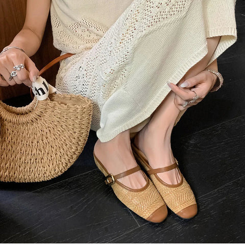 Designer Sommer Frauen Weben Maultiere Hausschuhe Mode Flach Slip Auf Damen Outdoor Rutschen Weibliche Wohnungen Schuhe 