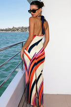 Elegant Oil Painting Printed Figure Flattering Holiday Maxi Dress