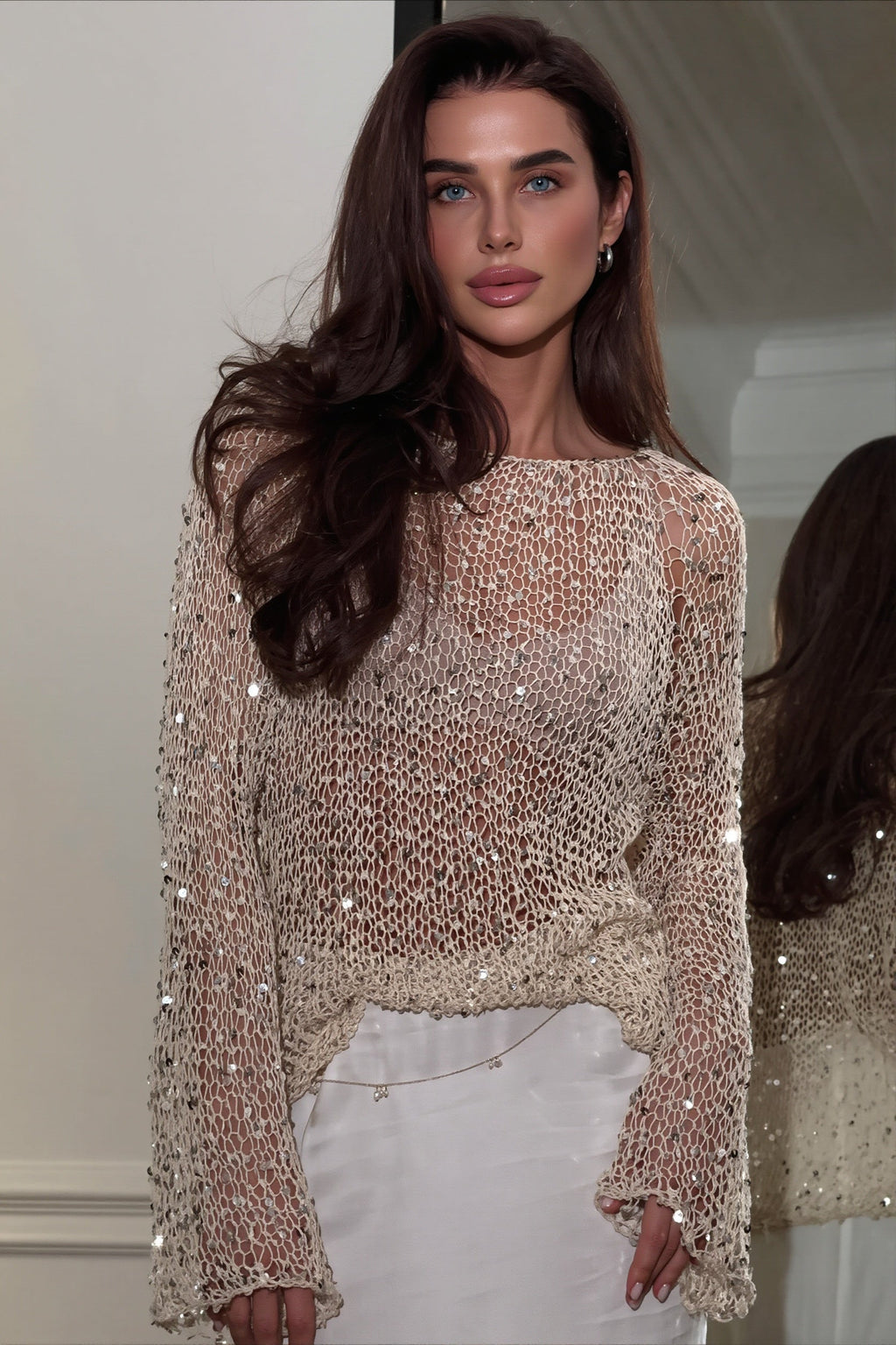 Sequin Knit Loose Long Sleeve Sweater