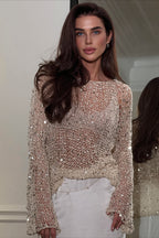 Sequin Knit Loose Long Sleeve Sweater