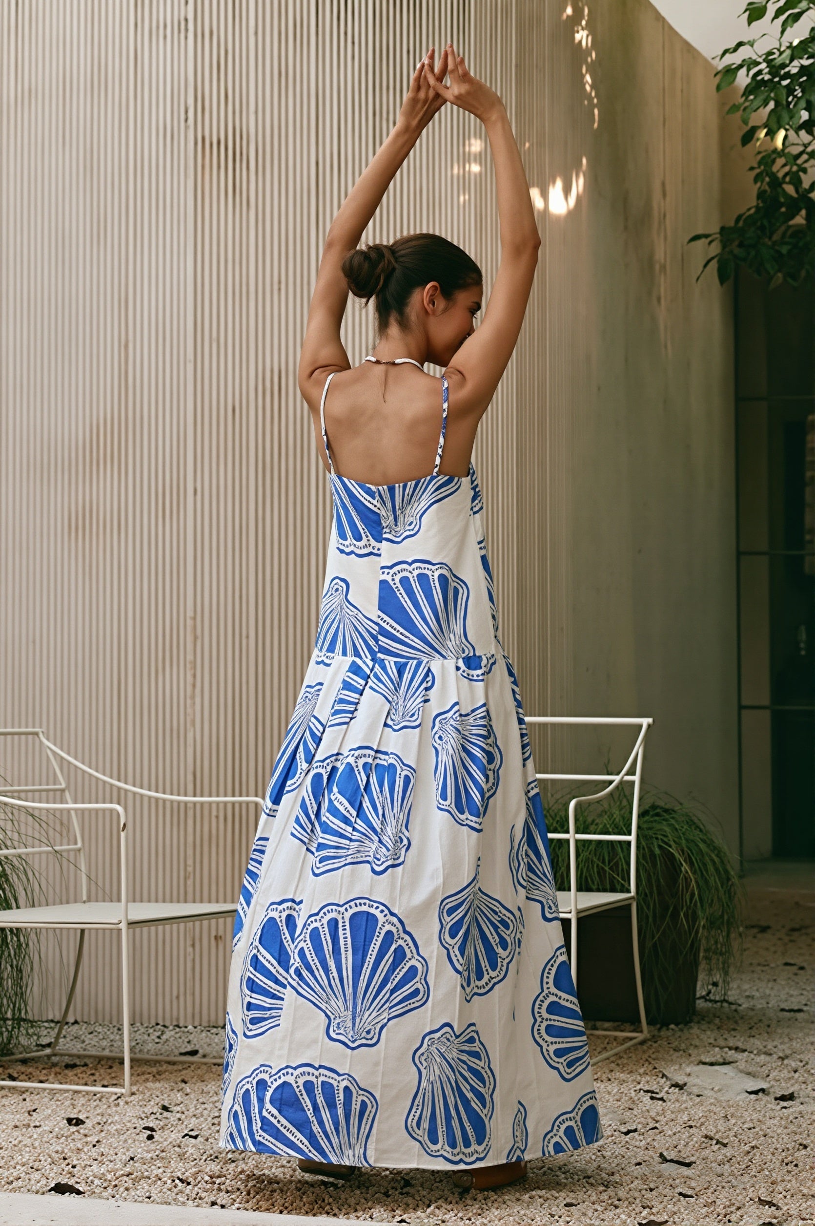 Linen Print Bandeau Loose Maxi Dress