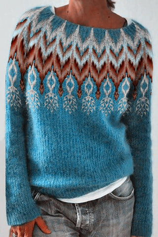 Suéter holgado de otoño con cuello redondo y estampado de plumas de Meridress (en 2 colores)