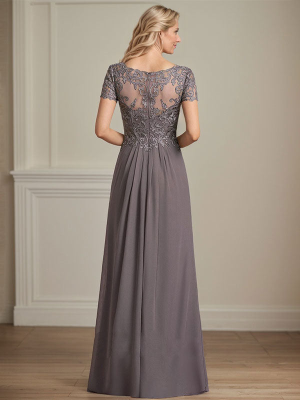 Vestido de gasa con encaje y escote en V hasta el suelo para madre de la novia