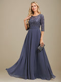 A-Linien-Kleid aus Chiffon mit Paillettenapplikationen und Rundhalsausschnitt, bodenlang, für die Mutter der Braut 