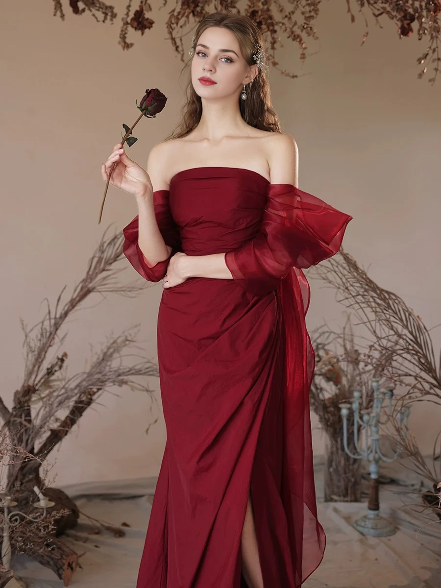 Einfaches schulterfreies Satin-Abendkleid, bodenlang, Ballkleid