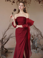 Einfaches schulterfreies Satin-Abendkleid, bodenlang, Ballkleid