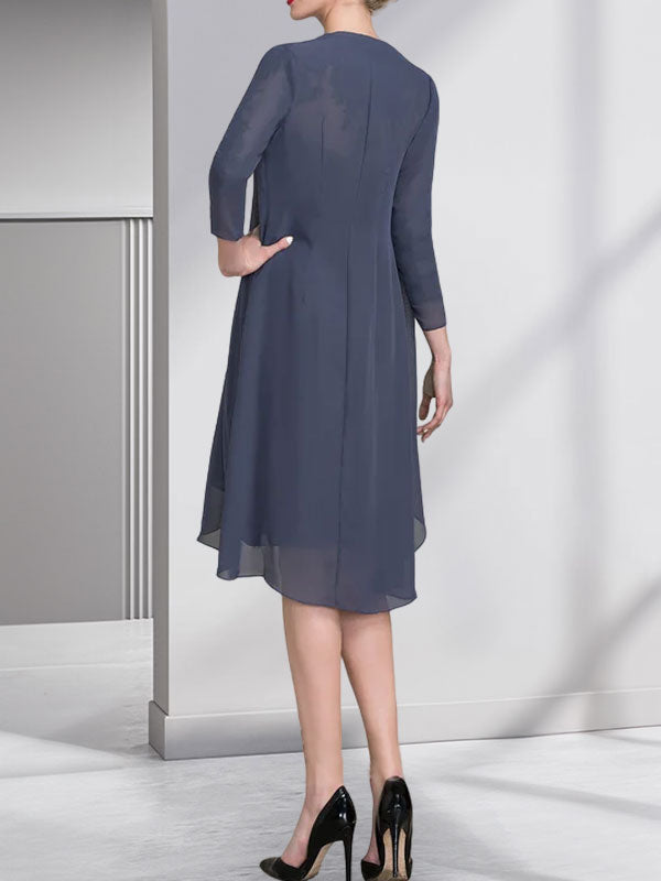 Vestido de gasa para madre de la novia, con escote en forma de corazón, largo hasta la rodilla, con apliques de cuentas, encaje y lentejuelas, plisado.