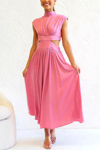 Meridress Swing-Kleid mit Stehkragen, Cut-Outs an der Taille und Taschen