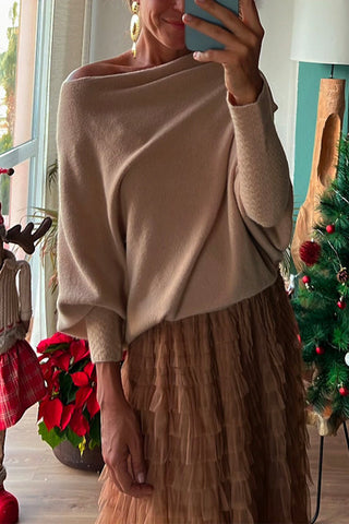 Suéter acogedor Meridress con cuello barco y mangas de murciélago