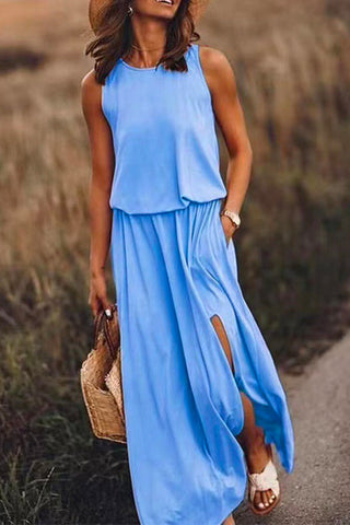Vestido largo de tirantes Meridress sin mangas con abertura en la cintura